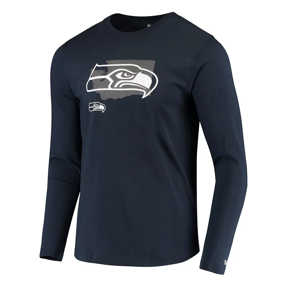 Men's New Era College Navy Seattle Seahawks State Long Sleeve T-Shirt 3 Men's New Era College Navy Seattle Seahawks State Long Sleeve T-Shirt - Image 3
