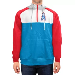 Men's New Era Powder Blue/White Houston Oilers Gametime Throwback Quarter-Zip Hoodie Jacket