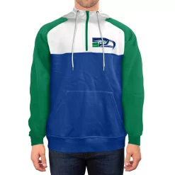 Men's New Era Royal/White Seattle Seahawks Gametime Throwback Quarter-Zip Hoodie Jacket