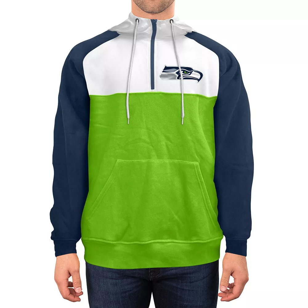 Men's New Era Neon Green/White Seattle Seahawks Gametime Quarter-Zip Hoodie Jacket 2 Men's New Era Neon Green/White Seattle Seahawks Gametime Quarter-Zip Hoodie Jacket - Image 2