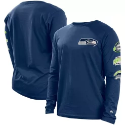 Men's New Era College Navy Seattle Seahawks Hype 2-Hit Long Sleeve T-Shirt