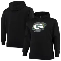 Men's New Era Black Green Bay Packers Big & Tall Primary Logo Pullover Hoodie