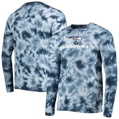 Men's New Era College Navy Seattle Seahawks Tie-Dye Long Sleeve T-Shirt