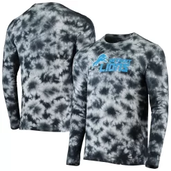 Men's New Era Black Detroit Lions Tie-Dye Long Sleeve T-Shirt