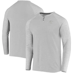 Men's 5th & Ocean by New Era Gray Carolina Panthers Henley Stretch Raglan Tri-Blend Long Sleeve T-Shirt