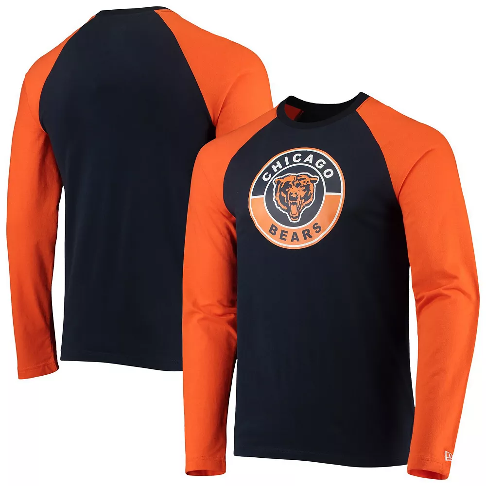 Men's New Era Navy/Orange Chicago Bears League Raglan Throwback Long Sleeve T-Shirt 1 Men's New Era Navy/Orange Chicago Bears League Raglan Throwback Long Sleeve T-Shirt