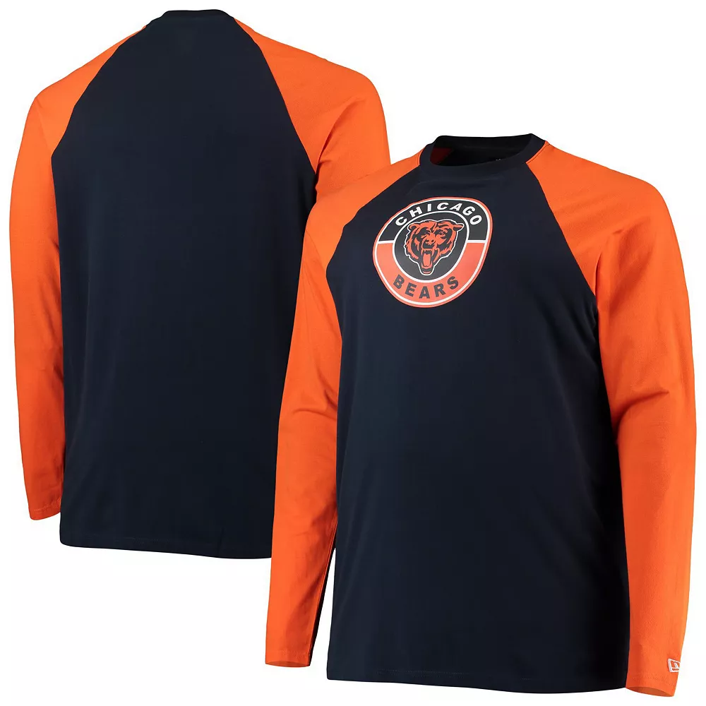 Men's New Era Navy/Orange Chicago Bears Big & Tall League Raglan Long Sleeve T-Shirt 1 Men's New Era Navy/Orange Chicago Bears Big & Tall League Raglan Long Sleeve T-Shirt