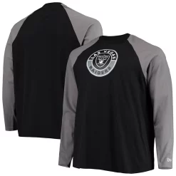 Men's New Era Black/Silver Las Vegas Raiders Big & Tall League Raglan Long Sleeve T-Shirt
