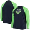 Men's New Era College Navy/Neon Green Seattle Seahawks Big & Tall League Raglan Long Sleeve T-Shirt