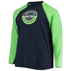 Men's New Era College Navy/Neon Green Seattle Seahawks Big & Tall League Raglan Long Sleeve T-Shirt -New Era Shop 5409445 ALT2