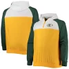 Men's New Era Gold/Green Green Bay Packers Big & Tall League Raglan Quarter-Zip Hoodie