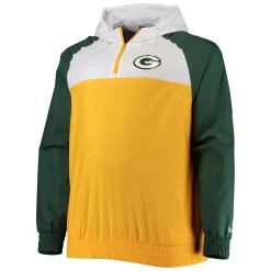 Men's New Era Gold/Green Green Bay Packers Big & Tall League Raglan Quarter-Zip Hoodie -New Era Shop 5409543 ALT2
