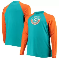 Men's New Era Aqua/Orange Miami Dolphins Big & Tall League Raglan Long Sleeve T-Shirt