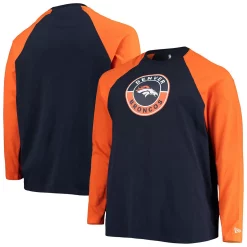 Men's New Era Navy/Orange Denver Broncos Big & Tall League Raglan Long Sleeve T-Shirt