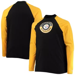 Men's New Era Black/Gold Pittsburgh Steelers Big & Tall League Raglan Long Sleeve T-Shirt