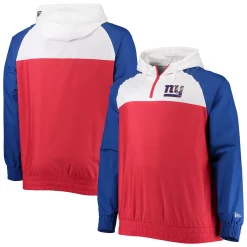 Men's New Era Red/Royal New York Giants Big & Tall League Raglan Quarter-Zip Hoodie