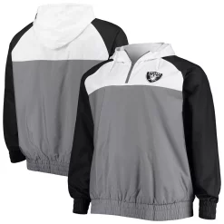 Men's New Era Gray/Black Las Vegas Raiders Big & Tall League Raglan Quarter-Zip Hoodie