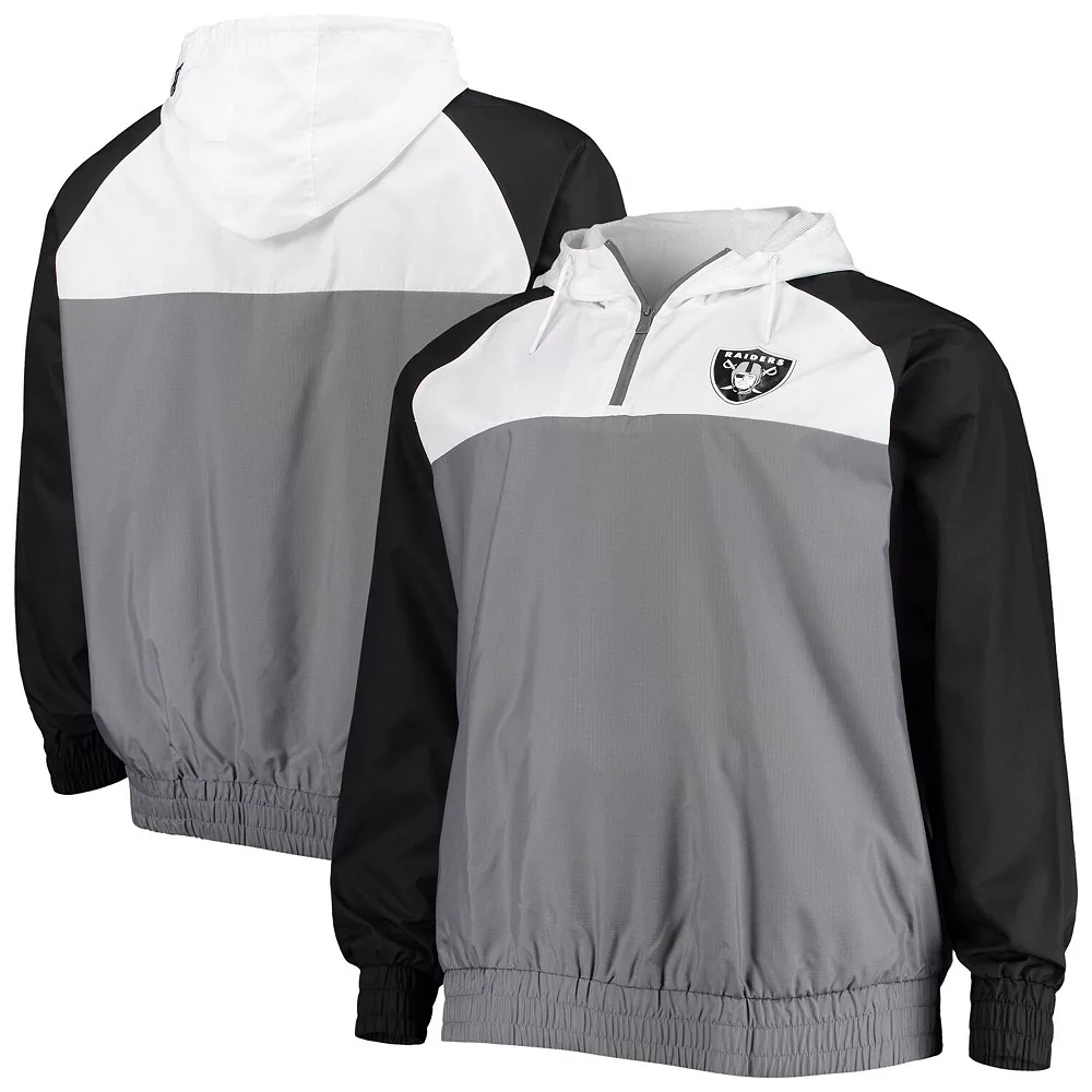 Men's New Era Gray/Black Las Vegas Raiders Big & Tall League Raglan Quarter-Zip Hoodie 2 Men's New Era Gray/Black Las Vegas Raiders Big & Tall League Raglan Quarter-Zip Hoodie - Image 2