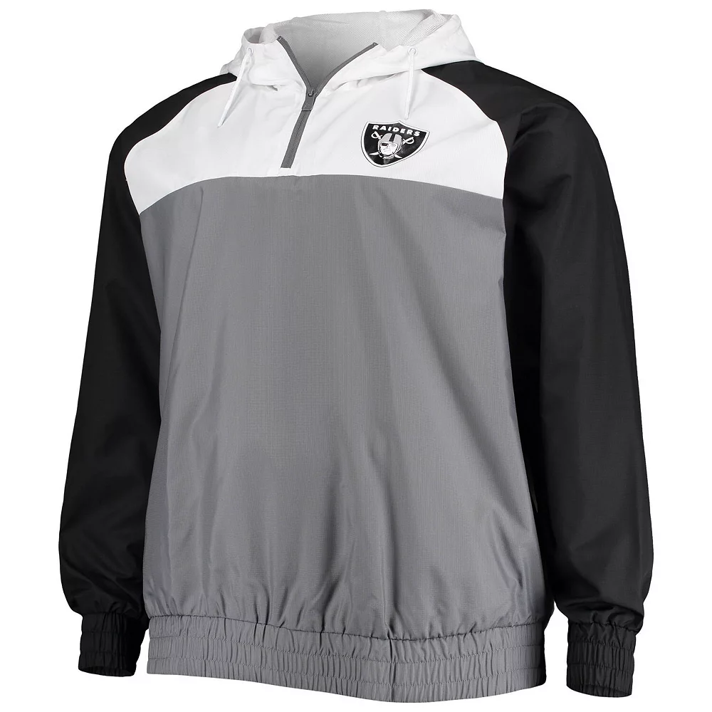 Men's New Era Gray/Black Las Vegas Raiders Big & Tall League Raglan Quarter-Zip Hoodie 3 Men's New Era Gray/Black Las Vegas Raiders Big & Tall League Raglan Quarter-Zip Hoodie - Image 3