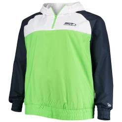 Men's New Era Neon Green/College Navy Seattle Seahawks Big & Tall League Raglan Quarter-Zip Hoodie -New Era Shop 5412052 ALT2