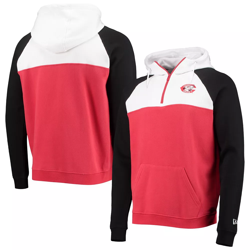 Men's New Era Red/White Cincinnati Reds Cooperstown Collection Quarter-Zip Hoodie Jacket 2 Men's New Era Red/White Cincinnati Reds Cooperstown Collection Quarter-Zip Hoodie Jacket - Image 2