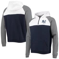 Men's New Era Navy/White New York Yankees Cooperstown Collection Quarter-Zip Hoodie Jacket