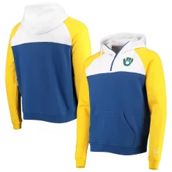 Men's New Era Royal/White Milwaukee Brewers Cooperstown Collection Quarter-Zip Hoodie Jacket