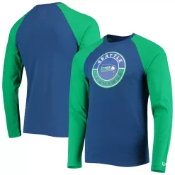 Men's New Era Royal/Green Seattle Seahawks League Raglan Throwback Long Sleeve T-Shirt