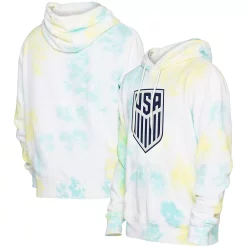 Men's 5th & Ocean by New Era Light Blue/White USMNT Tie-Dye Fleece Pullover Hoodie