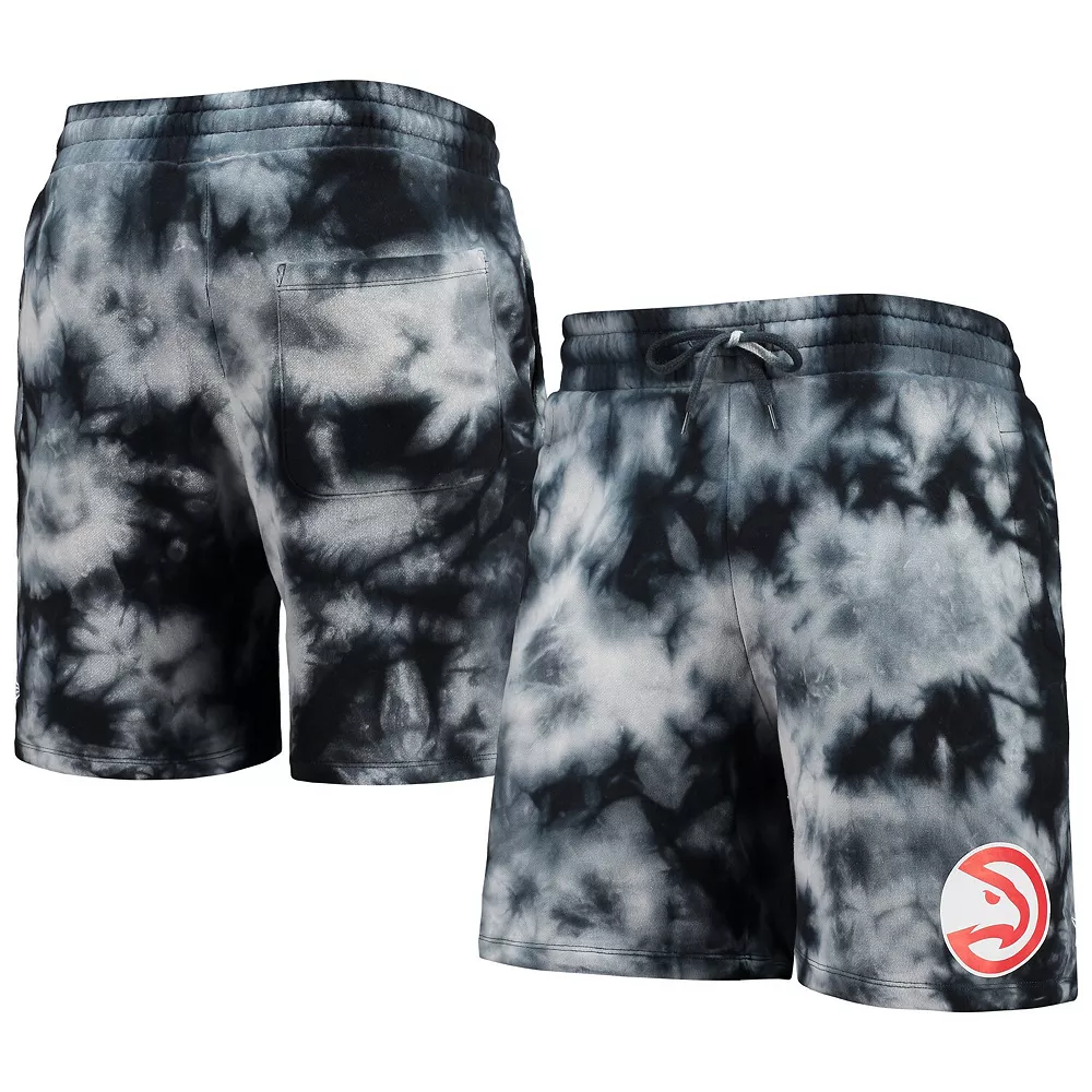 Men's New Era Black Atlanta Hawks Fleece Tie-Dye Shorts 2 Men's New Era Black Atlanta Hawks Fleece Tie-Dye Shorts - Image 2