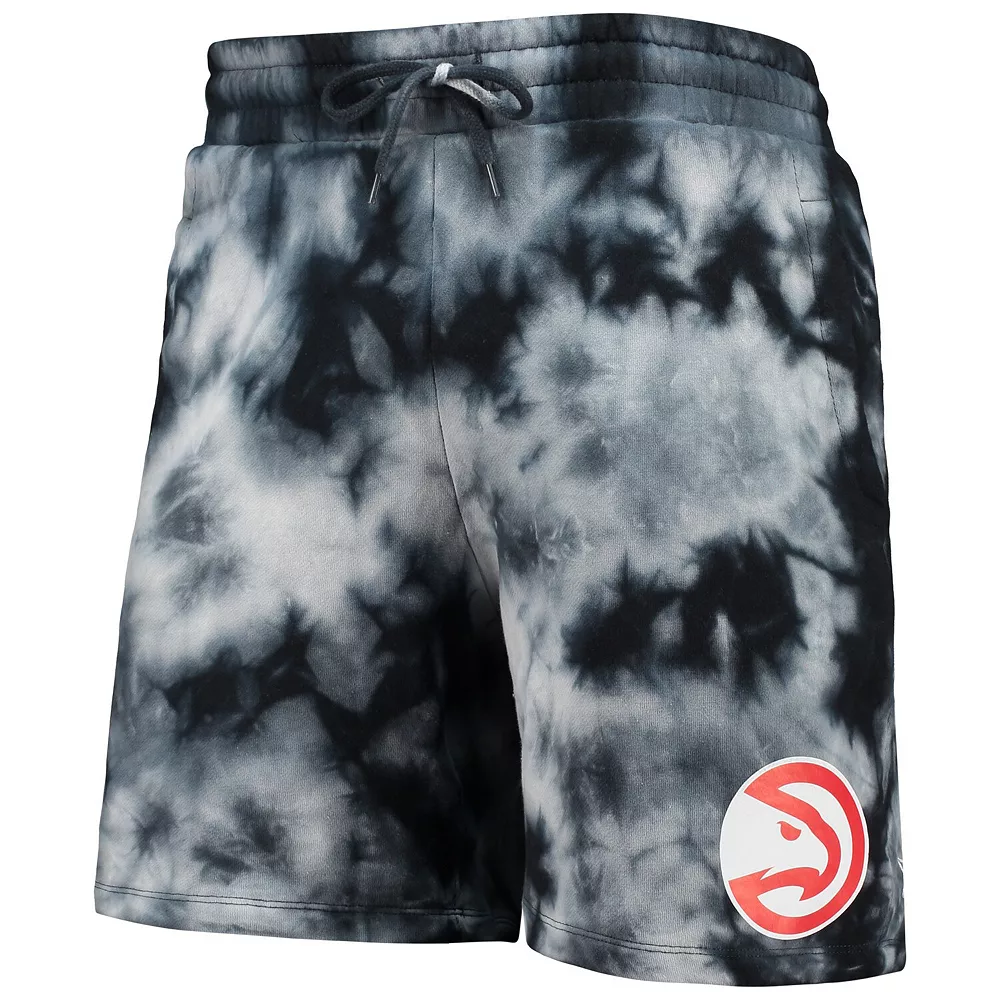 Men's New Era Black Atlanta Hawks Fleece Tie-Dye Shorts 3 Men's New Era Black Atlanta Hawks Fleece Tie-Dye Shorts - Image 3