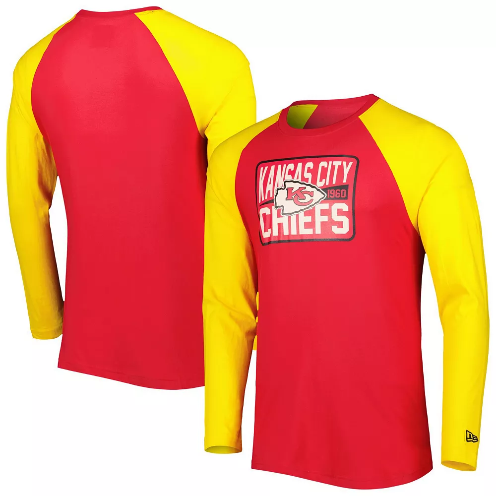 Men's New Era Red Kansas City Chiefs Current Raglan Long Sleeve T-Shirt 1 Men's New Era Red Kansas City Chiefs Current Raglan Long Sleeve T-Shirt
