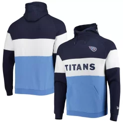 New Era Shop 30 Men's New Era Light Blue Tennessee Titans Colorblock Current Pullover Hoodie