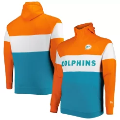 Men's New Era Aqua Miami Dolphins Big & Tall Throwback Colorblock Pullover Hoodie