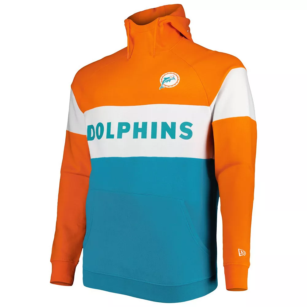 Men's New Era Aqua Miami Dolphins Big & Tall Throwback Colorblock Pullover Hoodie 3 Men's New Era Aqua Miami Dolphins Big & Tall Throwback Colorblock Pullover Hoodie - Image 3