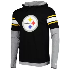Men's New Era Black Pittsburgh Steelers Long Sleeve Hoodie T-Shirt -New Era Shop 5952465 ALT2