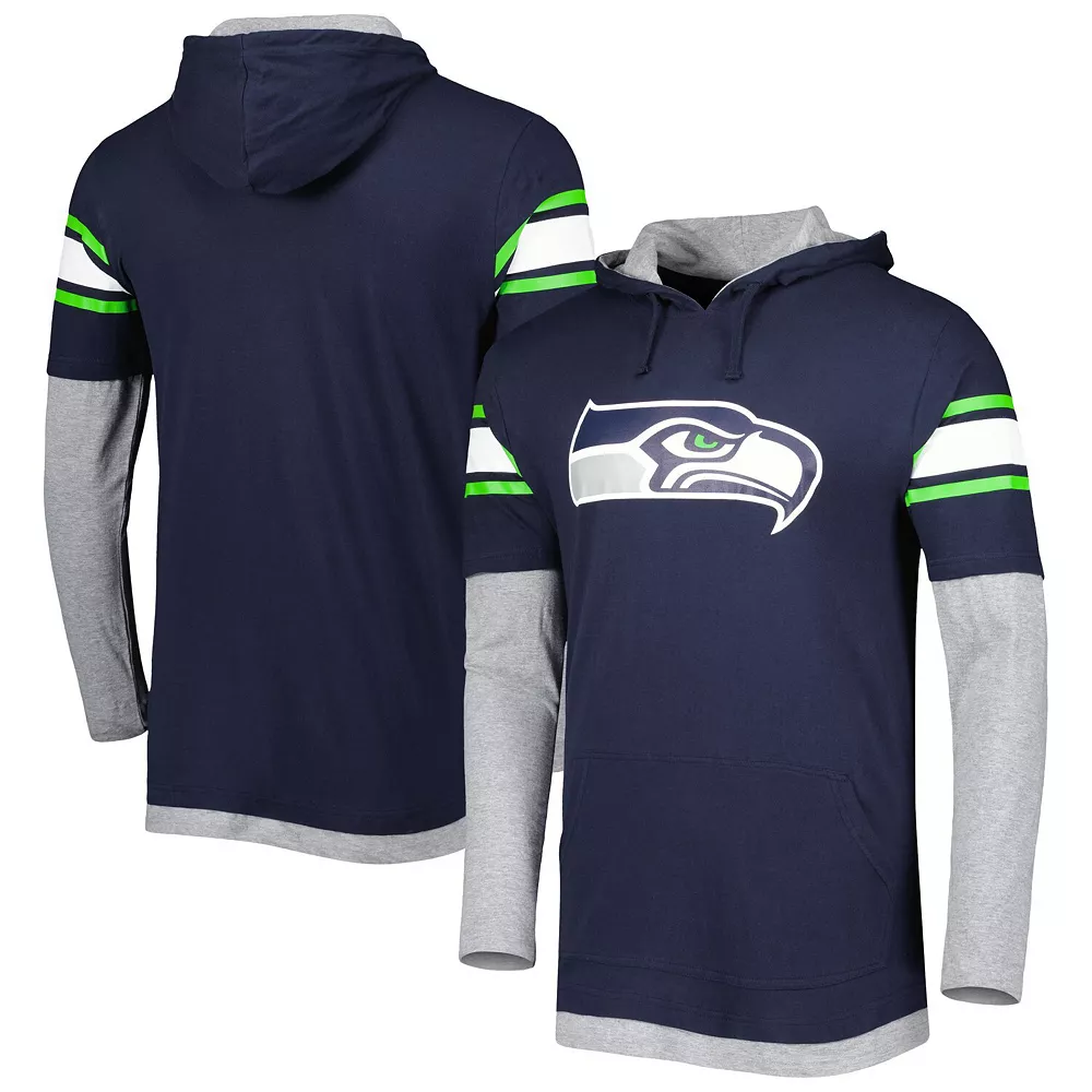 Men's New Era College Navy Seattle Seahawks Long Sleeve Hoodie T-Shirt 2 Men's New Era College Navy Seattle Seahawks Long Sleeve Hoodie T-Shirt - Image 2