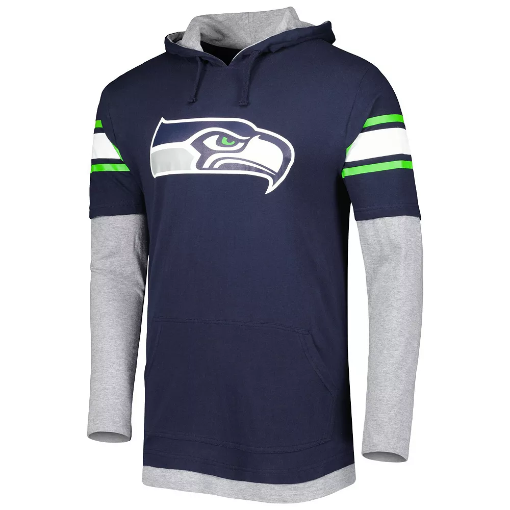 Men's New Era College Navy Seattle Seahawks Long Sleeve Hoodie T-Shirt 3 Men's New Era College Navy Seattle Seahawks Long Sleeve Hoodie T-Shirt - Image 3