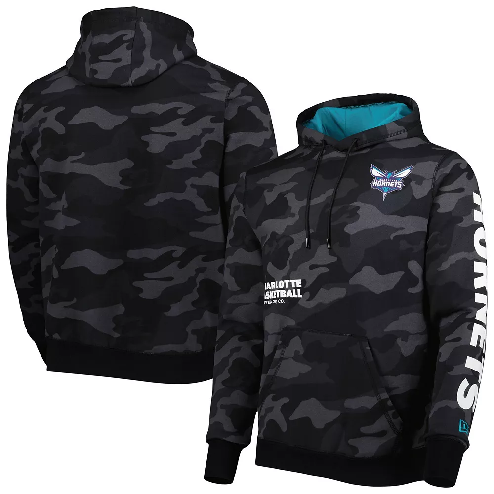 Men's New Era Black/Camo Charlotte Hornets Tonal Pullover Hoodie 2 Men's New Era Black/Camo Charlotte Hornets Tonal Pullover Hoodie - Image 2