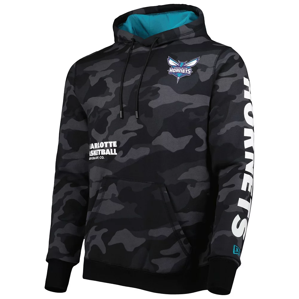 Men's New Era Black/Camo Charlotte Hornets Tonal Pullover Hoodie 3 Men's New Era Black/Camo Charlotte Hornets Tonal Pullover Hoodie - Image 3