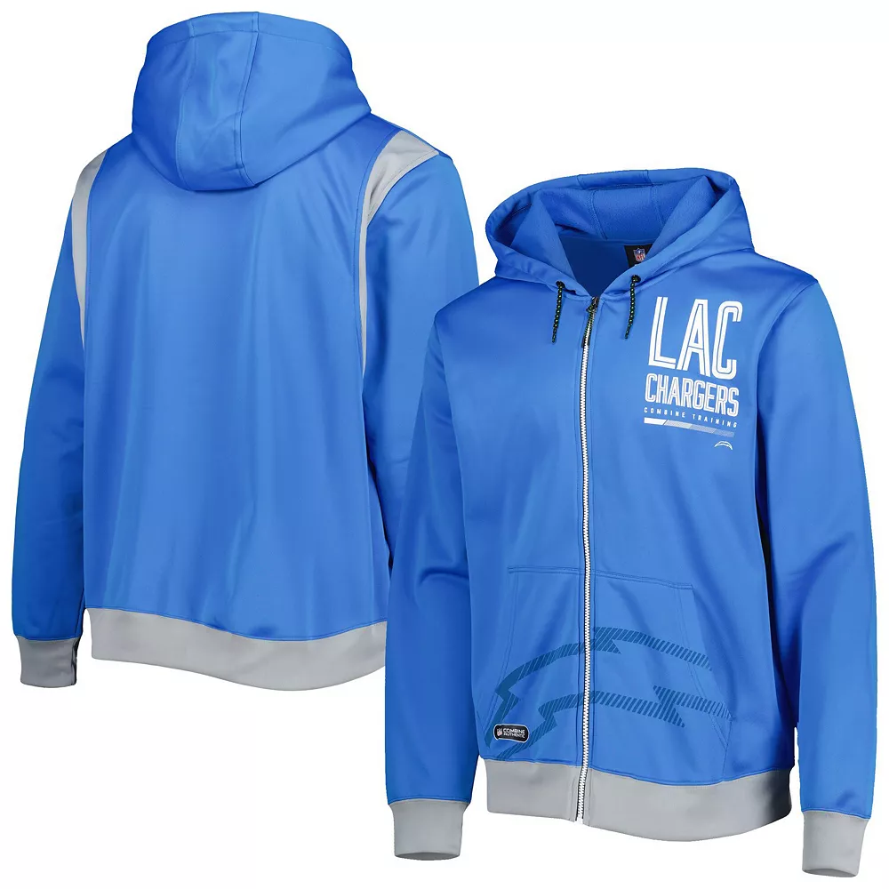 Men's New Era Powder Blue Los Angeles Chargers Combine Authentic Drop Back Full-Zip Hoodie 1 Men's New Era Powder Blue Los Angeles Chargers Combine Authentic Drop Back Full-Zip Hoodie
