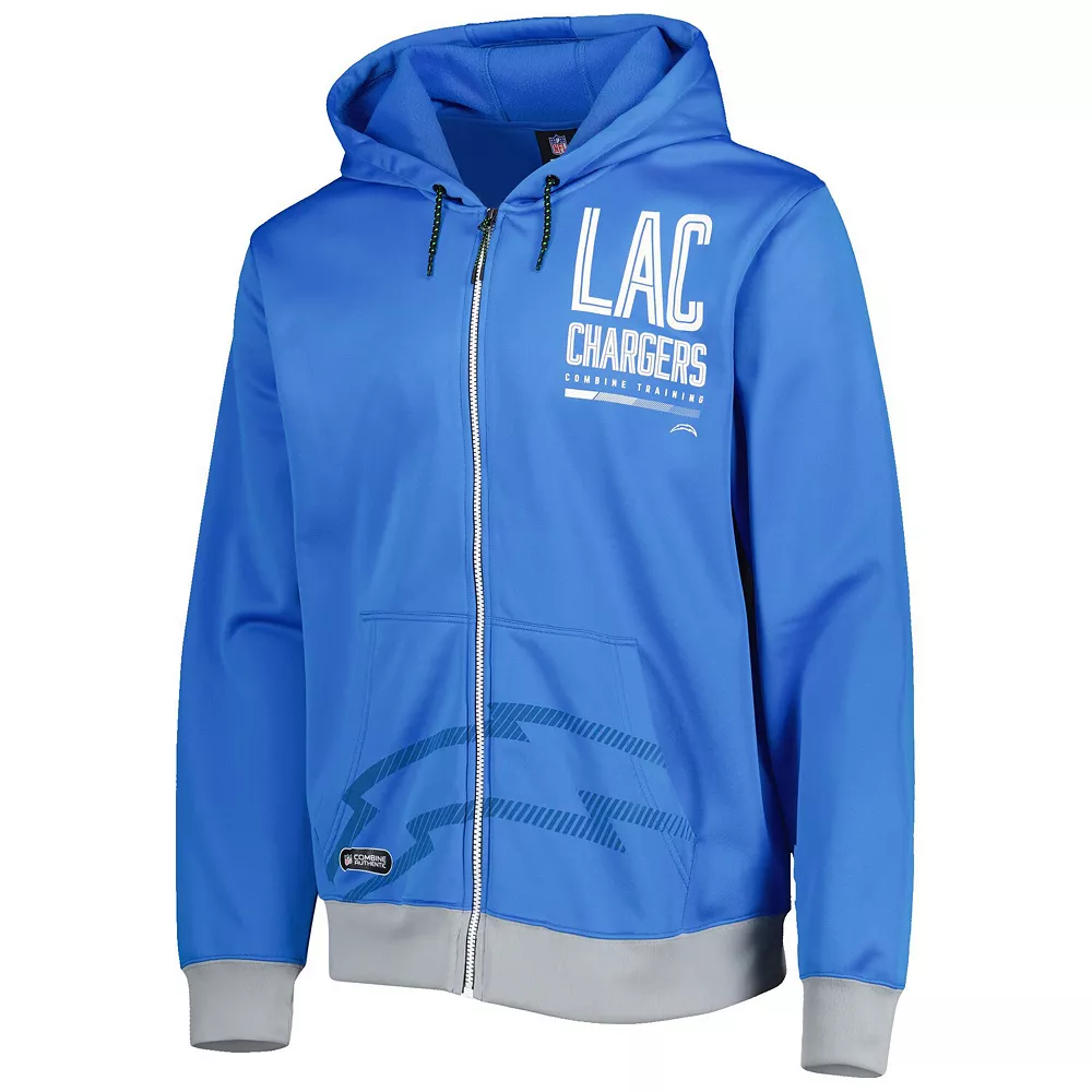 Men's New Era Powder Blue Los Angeles Chargers Combine Authentic Drop Back Full-Zip Hoodie 3 Men's New Era Powder Blue Los Angeles Chargers Combine Authentic Drop Back Full-Zip Hoodie - Image 3