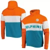 Men's New Era Aqua Miami Dolphins Colorblock Throwback Pullover Hoodie
