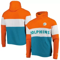 Men's New Era Aqua Miami Dolphins Colorblock Throwback Pullover Hoodie
