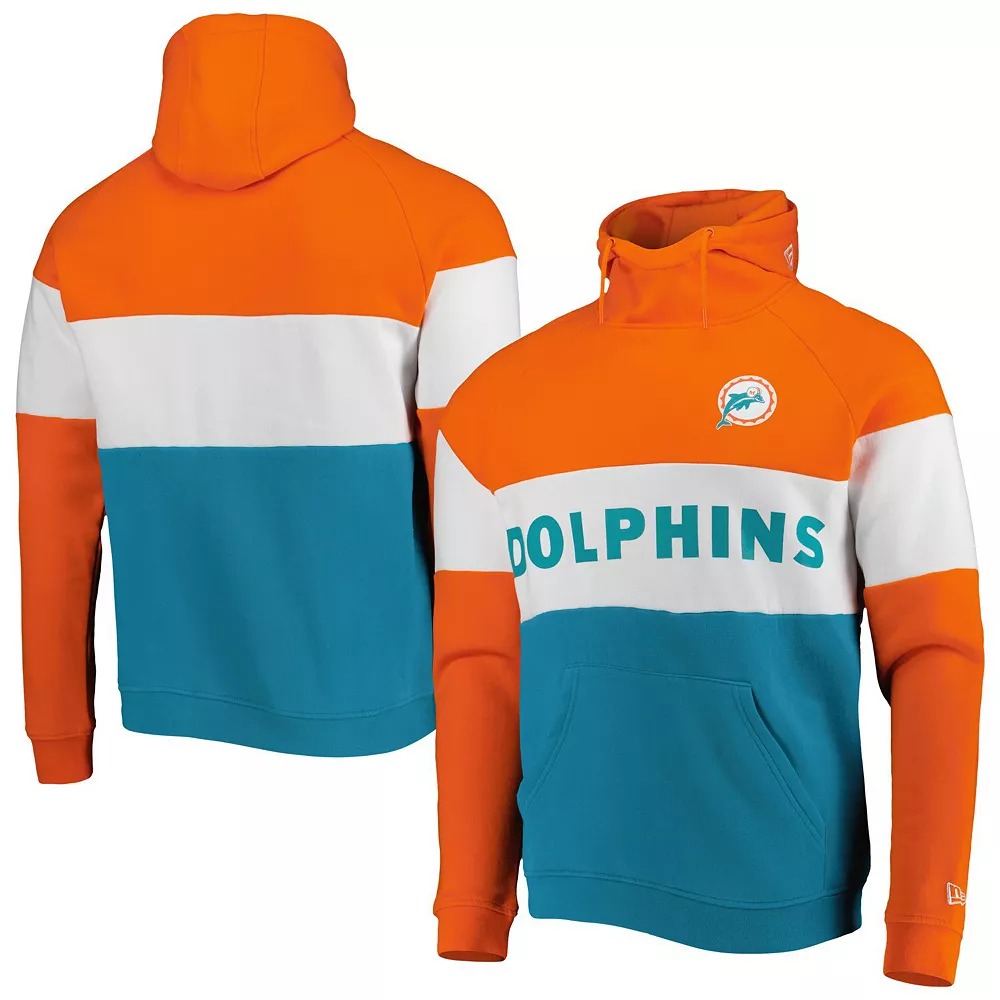 Men's New Era Aqua Miami Dolphins Colorblock Throwback Pullover Hoodie 2 Men's New Era Aqua Miami Dolphins Colorblock Throwback Pullover Hoodie - Image 2