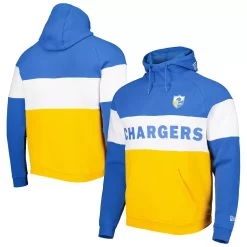 Men's New Era Gold/Royal Los Angeles Chargers Colorblock Throwback Pullover Hoodie
