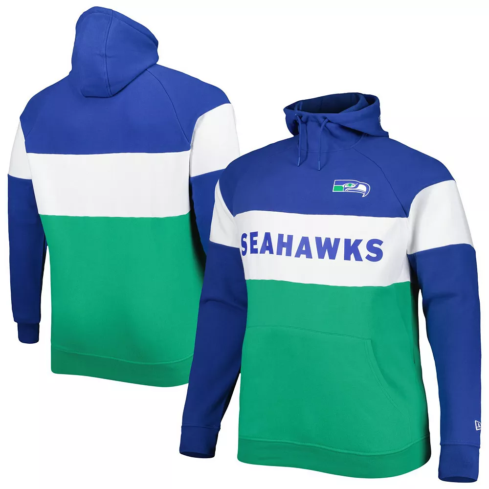 Men's New Era Neon Green/Royal Seattle Seahawks Big & Tall Throwback Colorblock Pullover Hoodie 1 Men's New Era Neon Green/Royal Seattle Seahawks Big & Tall Throwback Colorblock Pullover Hoodie