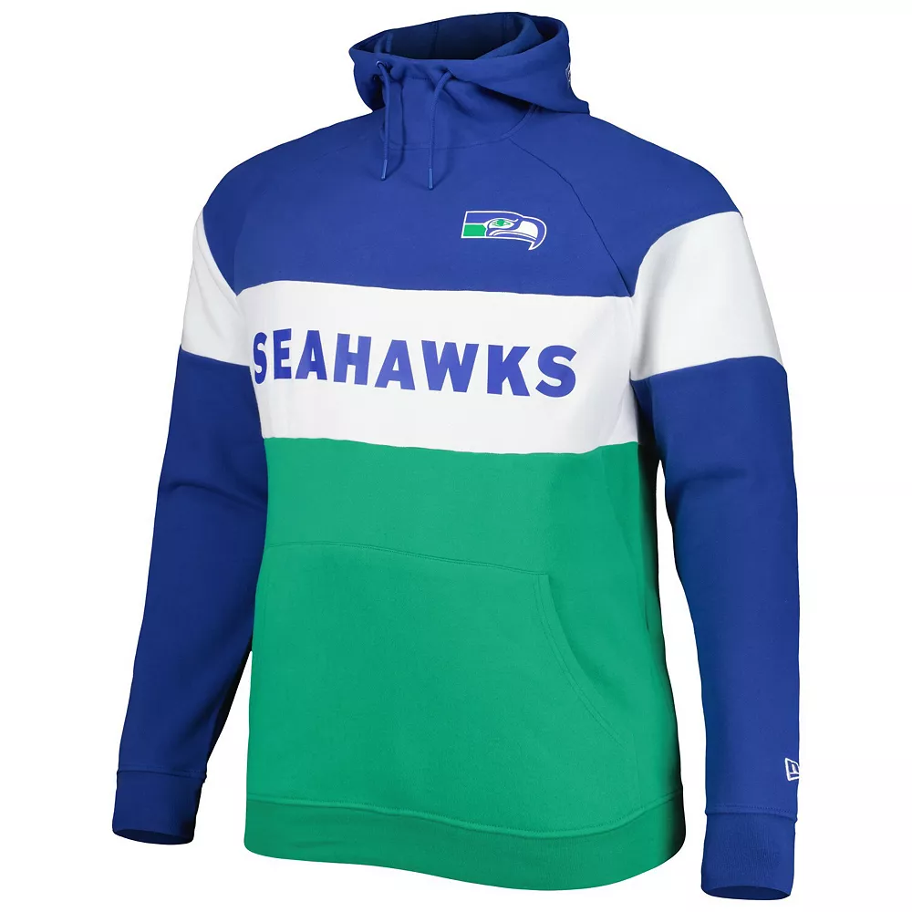 Men's New Era Neon Green/Royal Seattle Seahawks Big & Tall Throwback Colorblock Pullover Hoodie 3 Men's New Era Neon Green/Royal Seattle Seahawks Big & Tall Throwback Colorblock Pullover Hoodie - Image 3