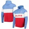 Men's New Era Red/Blue Houston Oilers Colorblock Throwback Pullover Hoodie