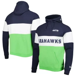 Men's New Era Neon Green/College Navy Seattle Seahawks Colorblock Current Pullover Hoodie -New Era Shop 5982234 ALT